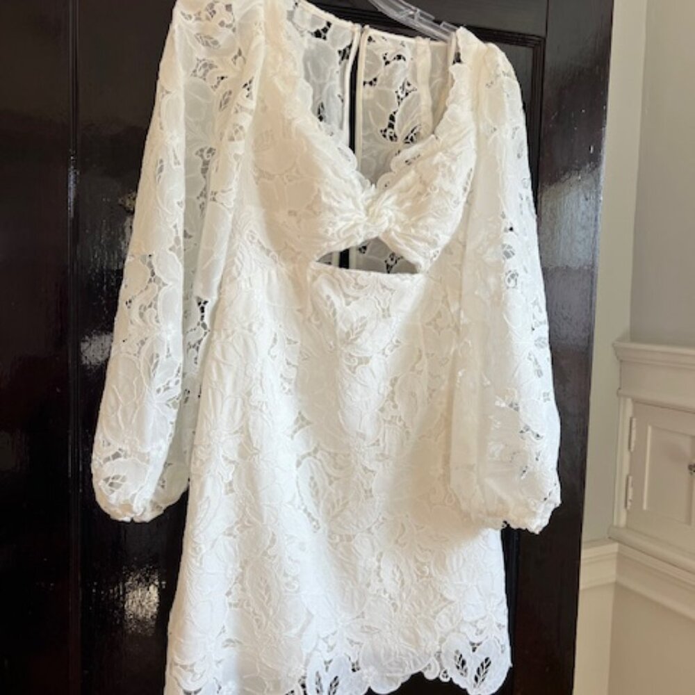 Jenny Yoo White Lace Mini Dress with Scalloped Cutout - Picture 5 of 5